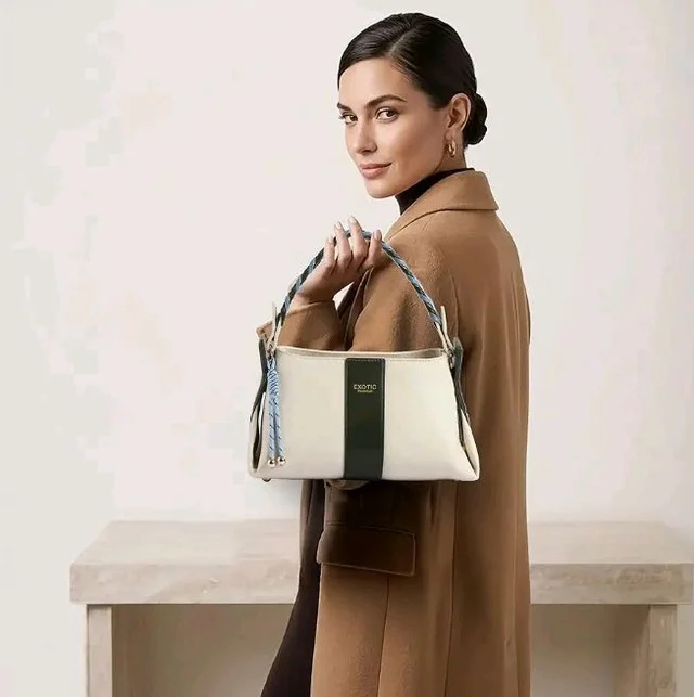 EXOTIC Noiré Twist Structured Handbag with Braided Handle & Multi-Compartment Design