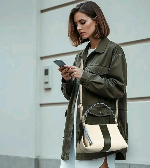 EXOTIC Noiré Twist Structured Handbag with Braided Handle & Multi-Compartment Design