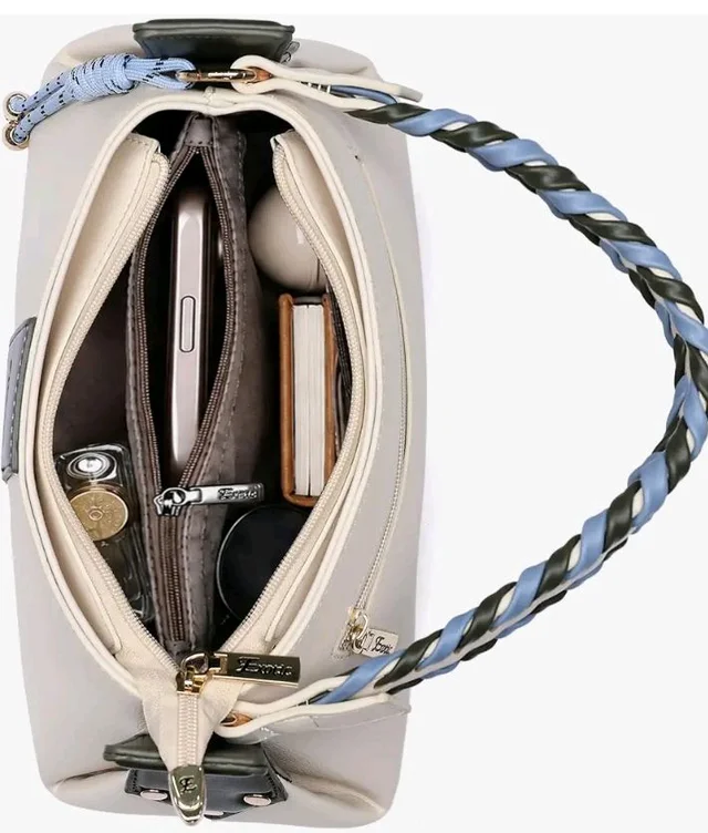 EXOTIC Noiré Twist Structured Handbag with Braided Handle & Multi-Compartment Design