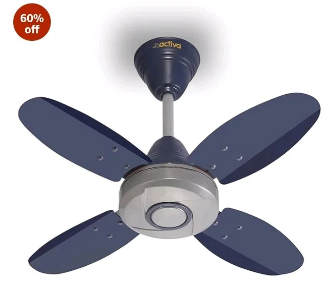 ACTIVA Ornet 600mm Ceiling Fan for Kitchen & Small Rooms | 4 Blade High Speed Fan | 850 RPM Powerful Air Delivery | Anti-Dust Coating | Energy Efficient Ceiling Fan | 2 Years Warranty | Silver Blue
