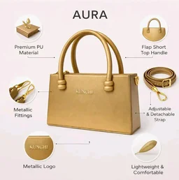 KUNCHI AURA Structured Top Handle Satchel Handbag for Women | Premium PU Leather | Elegant Office & Party Bag