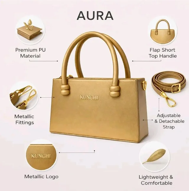 KUNCHI AURA Structured Top Handle Satchel Handbag for Women | Premium PU Leather | Elegant Office & Party Bag