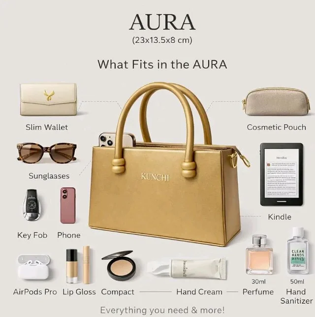 KUNCHI AURA Structured Top Handle Satchel Handbag for Women | Premium PU Leather | Elegant Office & Party Bag