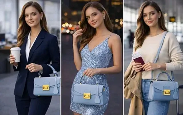 KUNCHI CREST Women’s Structured Handbag with Sling Strap | Premium Textured Flap Bag | Elegant Designer Purse for Party, Wedding & Office