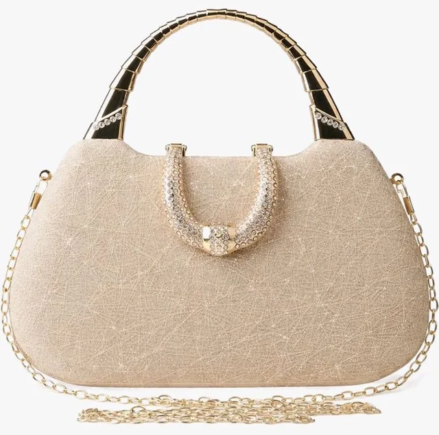 Lyrovo Clutch Purse for Women – Wedding & Bridal Clutch Bag with Chain Strap and Metal Handle, Ladies Evening Handbag