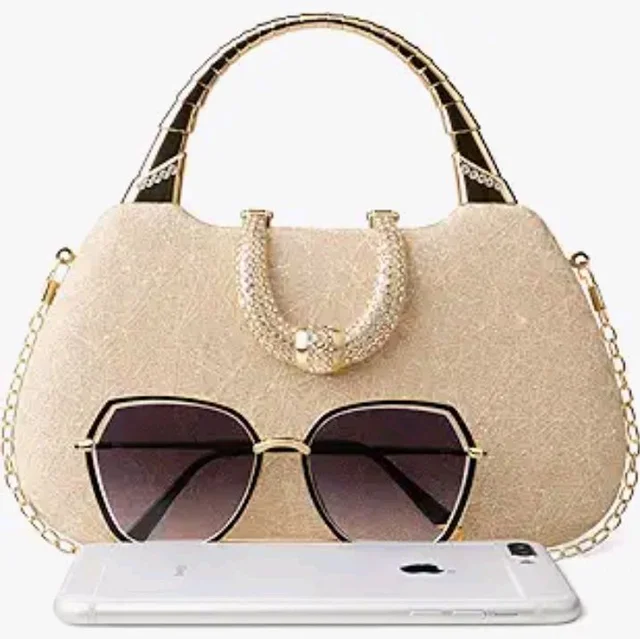 Lyrovo Clutch Purse for Women – Wedding & Bridal Clutch Bag with Chain Strap and Metal Handle, Ladies Evening Handbag
