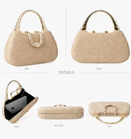 Lyrovo Clutch Purse for Women – Wedding & Bridal Clutch Bag with Chain Strap and Metal Handle, Ladies Evening Handbag