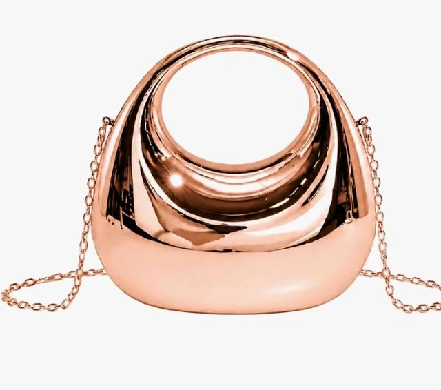 BLUSHARK Metallic Dome Clutch Sling Bag | Stylish Rose Gold Evening Clutch | Mirror Finish with Detachable Gold Chain Strap | Fashionable sling Bag for Girls & Women | Perfect for Party & Weddings
