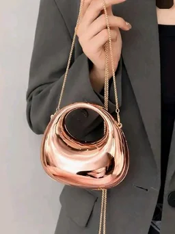BLUSHARK Metallic Dome Clutch Sling Bag | Stylish Rose Gold Evening Clutch | Mirror Finish with Detachable Gold Chain Strap | Fashionable sling Bag for Girls & Women | Perfect for Party & Weddings