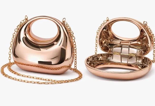 BLUSHARK Metallic Dome Clutch Sling Bag | Stylish Rose Gold Evening Clutch | Mirror Finish with Detachable Gold Chain Strap | Fashionable sling Bag for Girls & Women | Perfect for Party & Weddings