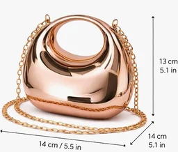 BLUSHARK Metallic Dome Clutch Sling Bag | Stylish Rose Gold Evening Clutch | Mirror Finish with Detachable Gold Chain Strap | Fashionable sling Bag for Girls & Women | Perfect for Party & Weddings