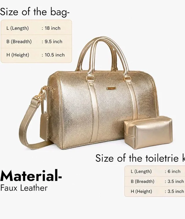 STRUTT Glittery Gold Duffel Bag for Women with Toiletry Kit – Lightweight Travel Duffel Bag, Cabin Luggage, Weekend & Overnight Travel Bag with Detachable Shoulder Strap, 45 x 22.5 x 26 cm