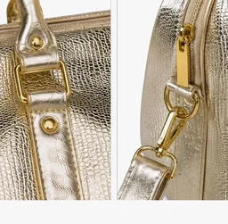 STRUTT Glittery Gold Duffel Bag for Women with Toiletry Kit – Lightweight Travel Duffel Bag, Cabin Luggage, Weekend & Overnight Travel Bag with Detachable Shoulder Strap, 45 x 22.5 x 26 cm