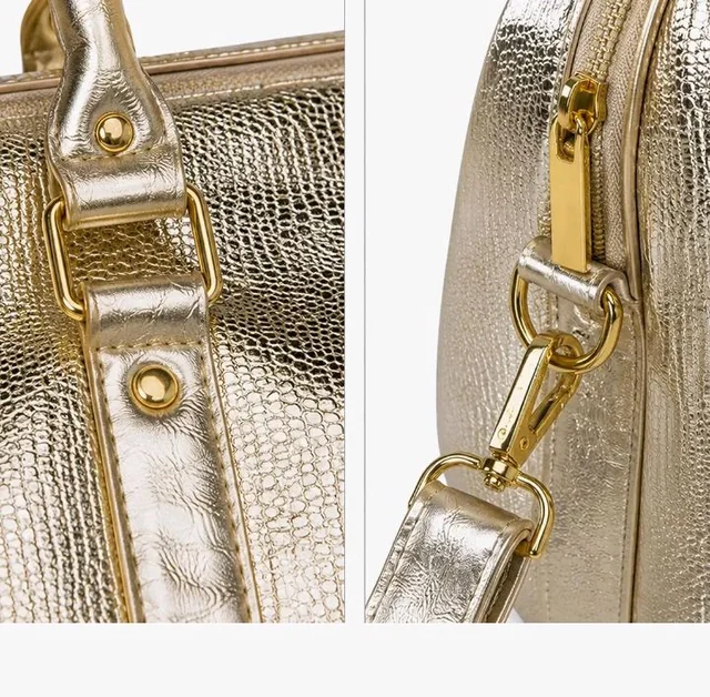 STRUTT Glittery Gold Duffel Bag for Women with Toiletry Kit – Lightweight Travel Duffel Bag, Cabin Luggage, Weekend & Overnight Travel Bag with Detachable Shoulder Strap, 45 x 22.5 x 26 cm