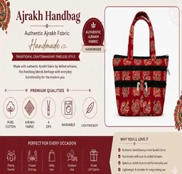 Handcrafted Cotton Handbag for Women Grey Top Handle Purse for Daily Use
Made with Authentic Ajrakh Fabric