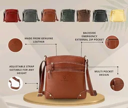Goatter Genuine Leather 9.5" Inch Sling Cross-BodyBag for Girls And Women,