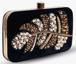 THE TAN CLAN Afrah Hand Embroidered Leaf Clutches Purse Luxury Evening HandBags for Women