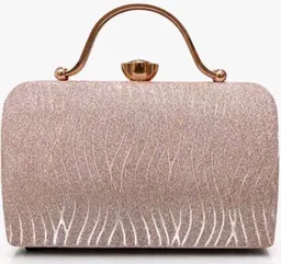 Glitter Box Clutch Bag for Women, Rose Gold
Metal Top Handle, Wave Pattern, Kiss-Lock Closure, Evening Handbag, Rose Gold Hardware