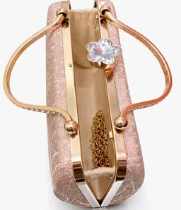 Glitter Box Clutch Bag for Women, Rose Gold
Metal Top Handle, Wave Pattern, Kiss-Lock Closure, Evening Handbag, Rose Gold Hardware