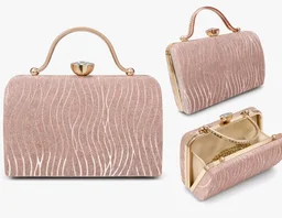 Glitter Box Clutch Bag for Women, Rose Gold
Metal Top Handle, Wave Pattern, Kiss-Lock Closure, Evening Handbag, Rose Gold Hardware