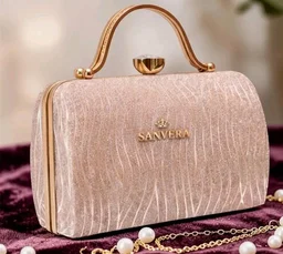 Glitter Box Clutch Bag for Women, Rose Gold
Metal Top Handle, Wave Pattern, Kiss-Lock Closure, Evening Handbag, Rose Gold Hardware