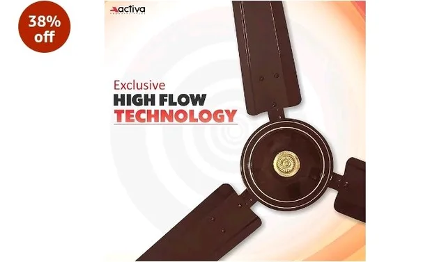 ACTIVA Apsara 1200mm Ceiling Fan, 390 RPM High Speed Air Delivery, Aerodynamic Large Sweep Blade for Air Delivery in Every Corner, 60 Watt Motor, 2 Years Warranty (Brown)
38%
off