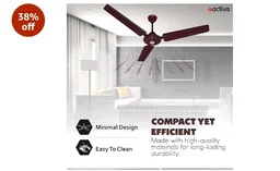 ACTIVA Apsara 1200mm Ceiling Fan, 390 RPM High Speed Air Delivery, Aerodynamic Large Sweep Blade for Air Delivery in Every Corner, 60 Watt Motor, 2 Years Warranty (Brown)
38%
off