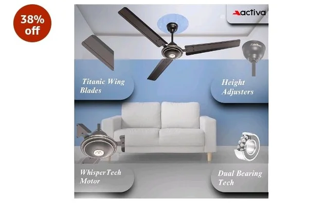 ACTIVA Apsara 1200mm Ceiling Fan, 390 RPM High Speed Air Delivery, BEE Approved One Star Rating, Aerodynamic Large Sweep Blade, 60 Watt Motor, 2 Years Warranty (Smoke Brown)