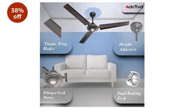 ACTIVA Apsara 1200mm Ceiling Fan, 390 RPM High Speed Air Delivery, BEE Approved One Star Rating, Aerodynamic Large Sweep Blade, 60 Watt Motor, 2 Years Warranty (Smoke Brown)