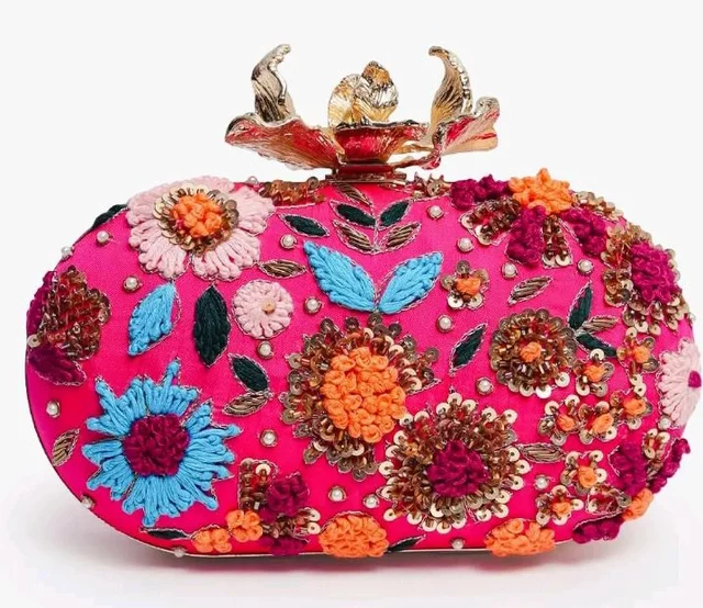 THE TAN CLAN Flora Resham Hand Embroidered Clutches Purse Luxury Evening HandBags for Women