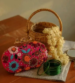 THE TAN CLAN Flora Resham Hand Embroidered Clutches Purse Luxury Evening HandBags for Women