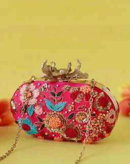 THE TAN CLAN Flora Resham Hand Embroidered Clutches Purse Luxury Evening HandBags for Women