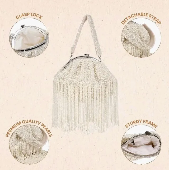 THE TAN CLAN Ava Pearl Batua Bag for women Purses Luxury Evening Handbags for ladies with Magnetic Closure
