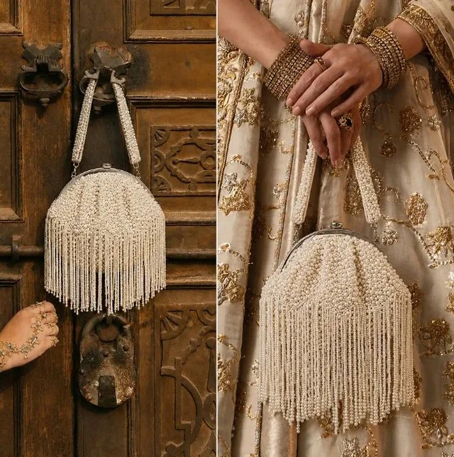 THE TAN CLAN Ava Pearl Batua Bag for women Purses Luxury Evening Handbags for ladies with Magnetic Closure