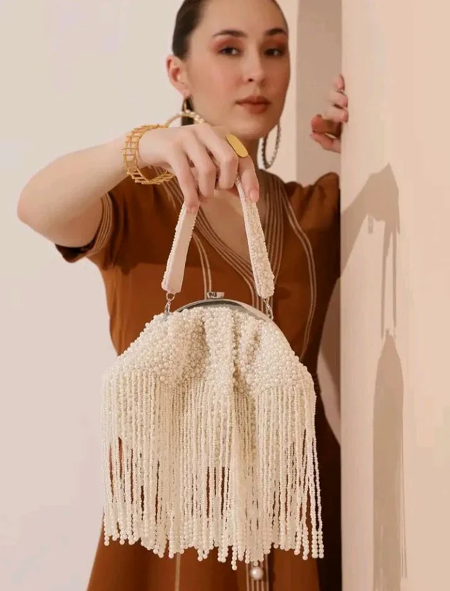 THE TAN CLAN Ava Pearl Batua Bag for women Purses Luxury Evening Handbags for ladies with Magnetic Closure