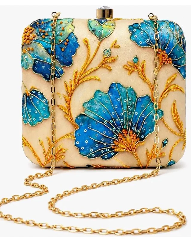 NOVA TRENDS Multicolour Printed Clutch Bag for Women - Handmade Evening Handbag - Trendy Box Sling Purse with Detachable Chain Strap - Gift for Her - Gift for Girl