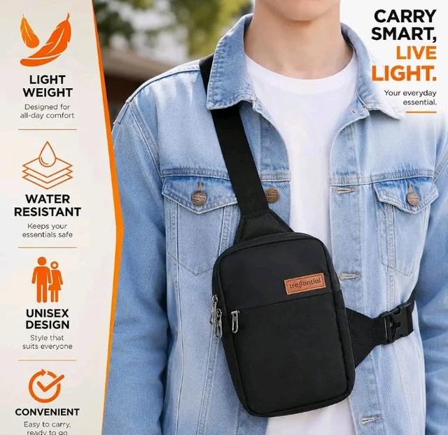 Tressential Black Cross-Body Bag with Adjustable Strap for Men Women | Sling Bag for Travel, Sports, Camping, Hiking (Small, Black)
50+ bought in past month
