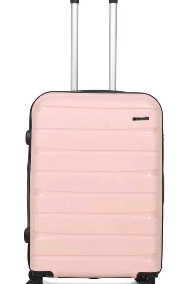 Teakwood Medium Cabin Size 8 Wheels Trolley Bag, Hard Cabin with Zipper Closure, Adjustable Push Button & Cross Side Strap, TSA Lock System 360 Degree (Medium, Rose)