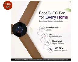 Colorbot Helix BLDC Ceiling Fans 1200mm | BEE 5 Star Rated Power Saver | AeroQuiet+ Technology | 370 RPM | Remote Control (Boost, Timer, LED, Reverse Mode) | 4 Years Warranty (Urban Oak)