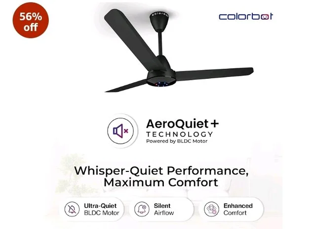 Colorbot Helix BLDC Ceiling Fans 1200mm | BEE 5 Star Rated Power Saver | AeroQuiet+ Technology | 370 RPM | Remote Control (Boost, Timer, LED, Reverse Mode) | 4 Years Warranty (Charcoal Black)