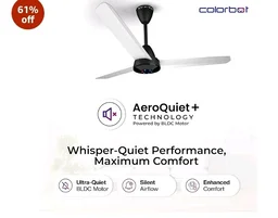 Colorbot Helix BLDC Ceiling Fans 1200mm | BEE 5 Star Rated Power Saver | AeroQuiet+ Technology | 370 RPM | Remote Control (Boost, Timer, LED, Reverse Mode) | 4 Years Warranty (Noir White)