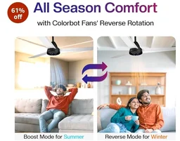 Colorbot Helix BLDC Ceiling Fans 1200mm | BEE 5 Star Rated Power Saver | AeroQuiet+ Technology | 370 RPM | Remote Control (Boost, Timer, LED, Reverse Mode) | 4 Years Warranty (Noir White)