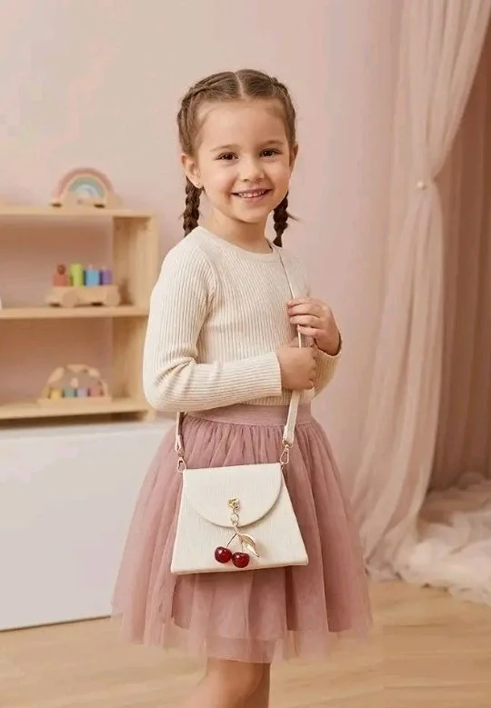 KBR® Women's Mini Crossbody Sling Bag, Textured PU Leather Shoulder Purse with Cherry Pendant Charm, Adjustable Strap, Magnetic Flap Closure, Compact Fashion Handbag for Girls & Women (Cream White)