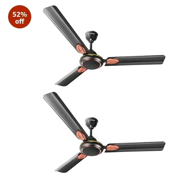 LONGWAY Kiger P2 1200 mm/48 inch Ultra High Speed 3 Blade Anti-Dust Decorative Star Rated Ceiling Fan 2 Years Warranty (Smoked Brown, Pack of 2)