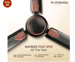 LONGWAY Kiger P2 1200 mm/48 inch Ultra High Speed 3 Blade Anti-Dust Decorative Star Rated Ceiling Fan 2 Years Warranty (Smoked Brown, Pack of 2)