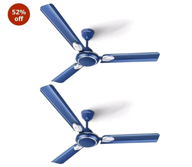 LONGWAY Kiger P2 1200 mm/48 inch Ultra High Speed 3 Blade Anti-Dust Decorative Star Rated Ceiling Fan 2 Years Warranty (Silver Blue, Pack of 2)