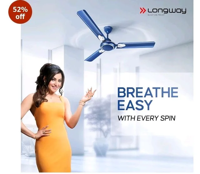 LONGWAY Kiger P2 1200 mm/48 inch Ultra High Speed 3 Blade Anti-Dust Decorative Star Rated Ceiling Fan 2 Years Warranty (Silver Blue, Pack of 2)