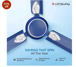 LONGWAY Kiger P2 1200 mm/48 inch Ultra High Speed 3 Blade Anti-Dust Decorative Star Rated Ceiling Fan 2 Years Warranty (Silver Blue, Pack of 2)