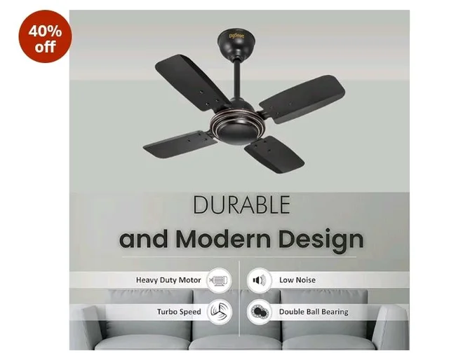 DIGISMART Uphaar 600 MM Ceiling Fan 850 RPM High Speed Air Delivery with 4 Blades, Anti-Dust Coating, 2 Years Warranty - Uphaar Brown
