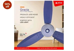 ACTIVA Gracia 1200mm Ceiling Fan with LED Light | 5 Star Energy Saving BLDC Motor | Remote Control, Reversible Mode & Timer | 3 Blade High Speed Ceiling Fan | 4 Year Warranty | Sparkle Blue